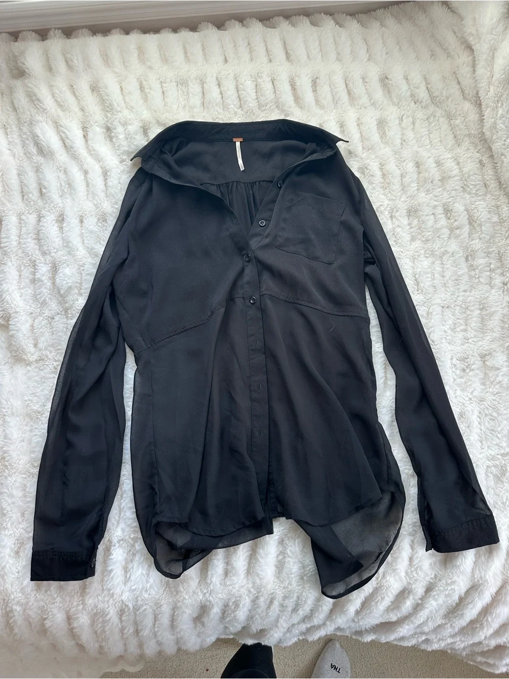 Free People Best of Both Worlds Black Sheer Button-Up Blouse Size XS
